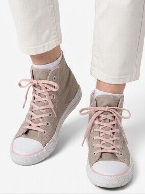 Airwalk Light Gray Canvas High-Top Sneakers with Pink Trim
